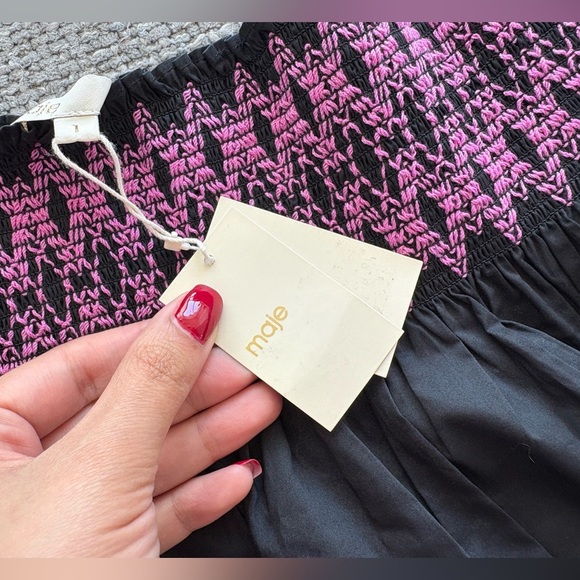 Maje Paris Smocked Off-Shoulder Cotton Top – Size 1 (Small) - Picture 7 of 14